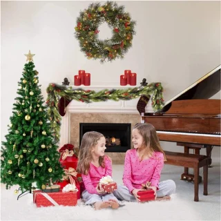 Premium 7ft Kunstkerstboom Scharnierende Pijnboom met Opbergtas