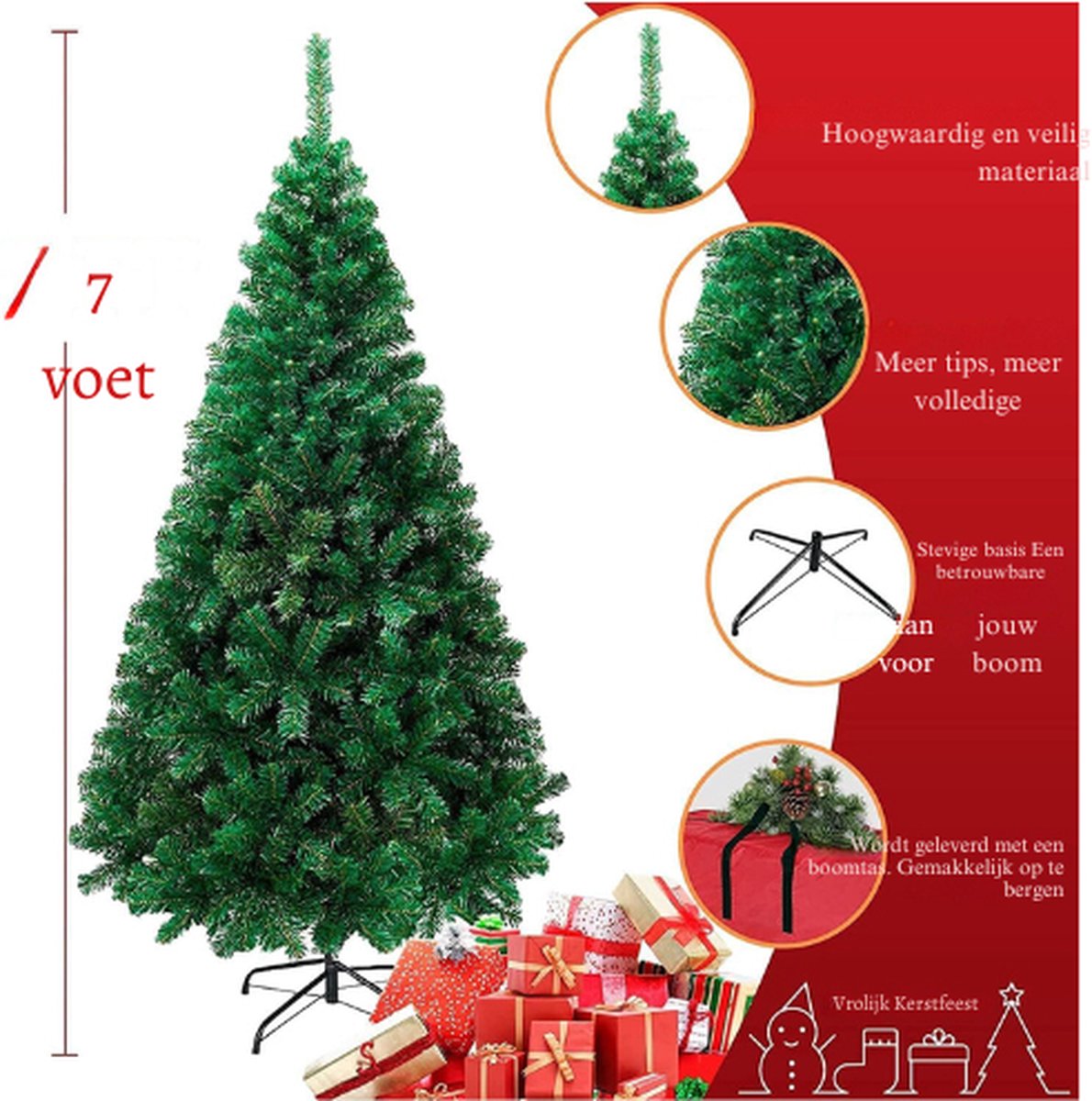 Premium 7ft Kunstkerstboom Scharnierende Pijnboom met Opbergtas