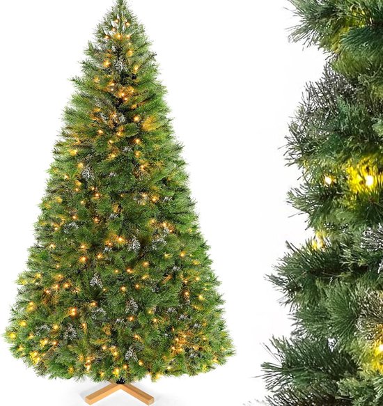 Premium Kunstkerstboom 210 cm met Lampen en Houten Standaard