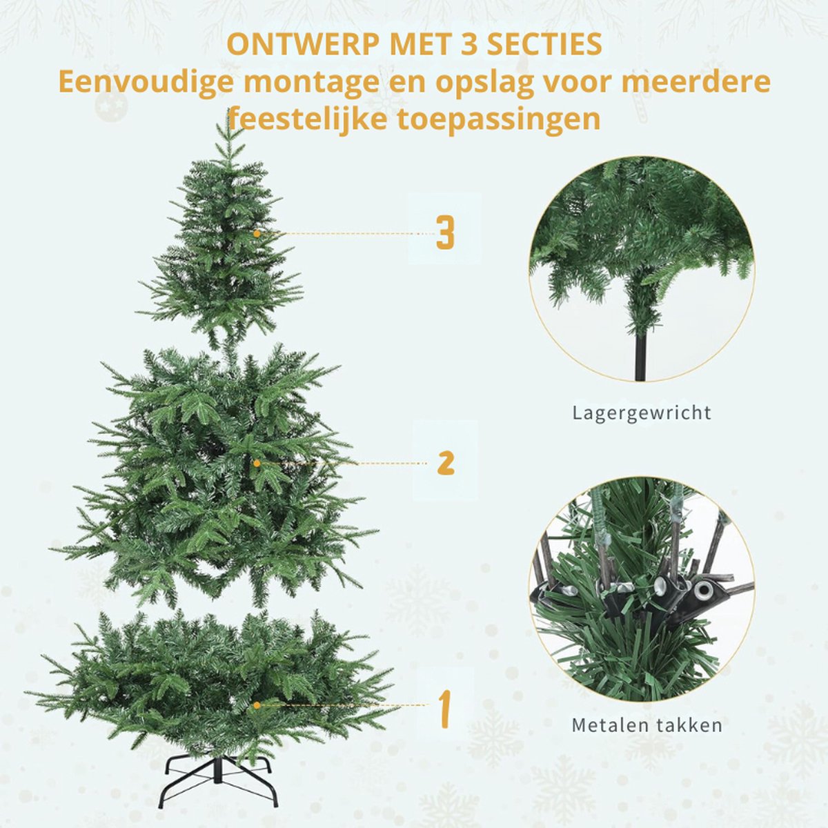 Premium Kunstkerstboom 212 cm PE Injectie PVC Realistische Spar Metalen Stand Vouwsysteem