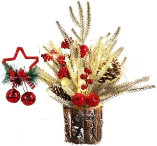 Premium Mini Kerstboom set 35CM met houten voet en sterkersthanger