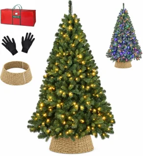 PristinePine volle kerstboom met verlichting en kerstboommand - 210 cm