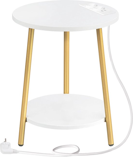 Ronde Bijzettafel met Laadstation Wit Goud