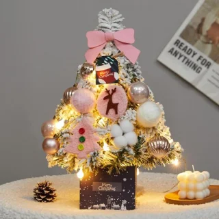 Roze besneeuwde mini tafelkerstboom van 45 cm