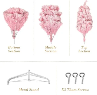 Roze bevlokte kerstboom 180 cm met sneeuwvlokken en stabiele basis