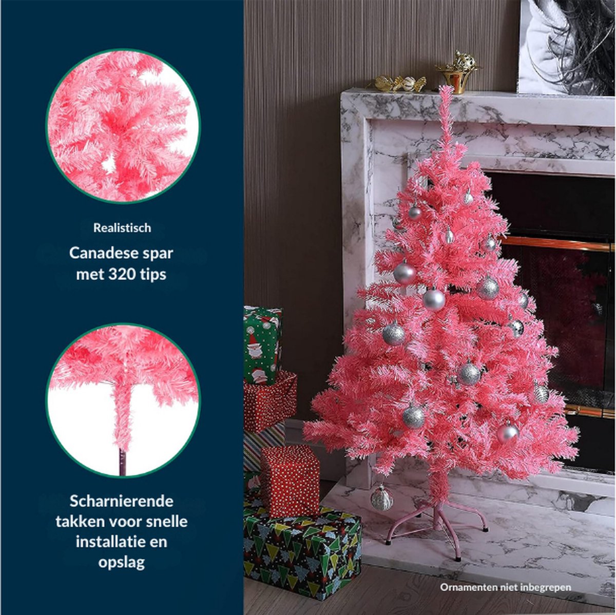 Roze Kerstboom 120 cm Canadese Spar Premium Scharnierend