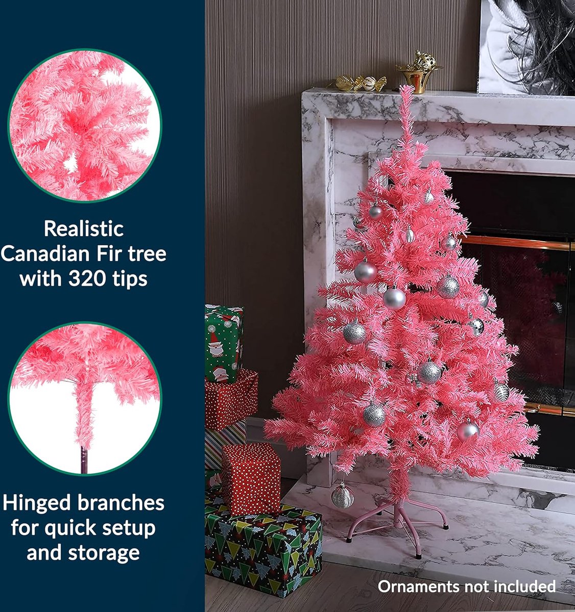roze kerstboom Canadese spar 120 cm met metalen standaard