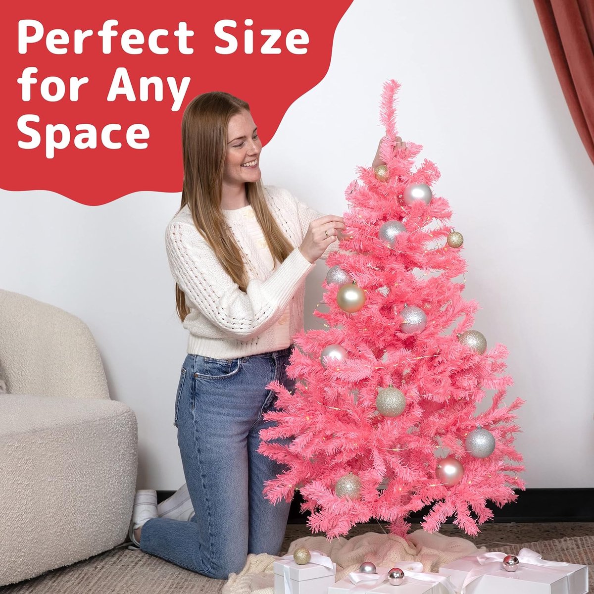 roze kerstboom Canadese spar 120 cm met metalen standaard