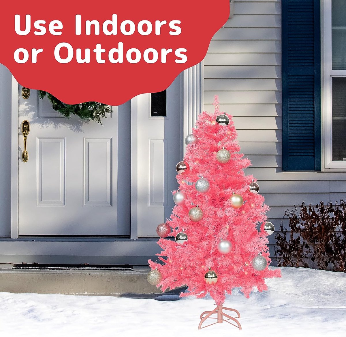 roze kerstboom Canadese spar 120 cm met metalen standaard