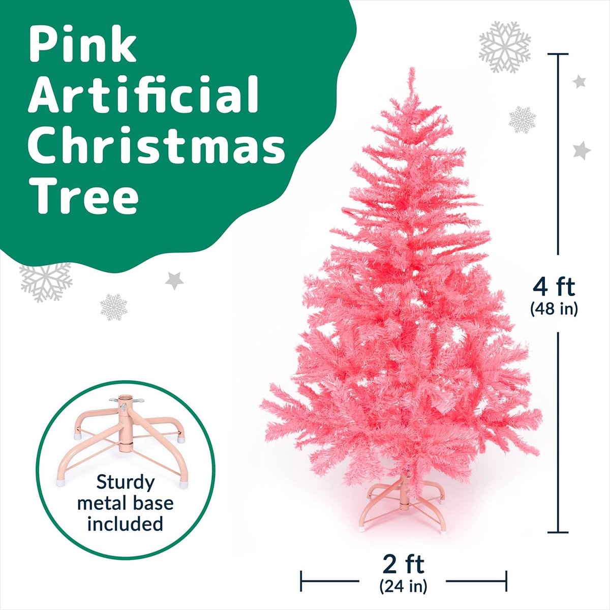 roze kerstboom Canadese spar 120 cm met metalen standaard