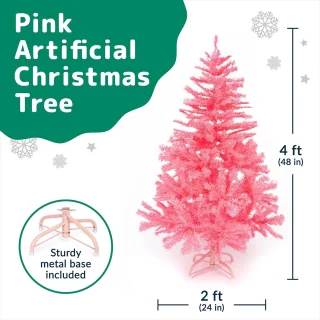 roze kerstboom Canadese spar 120 cm met metalen standaard