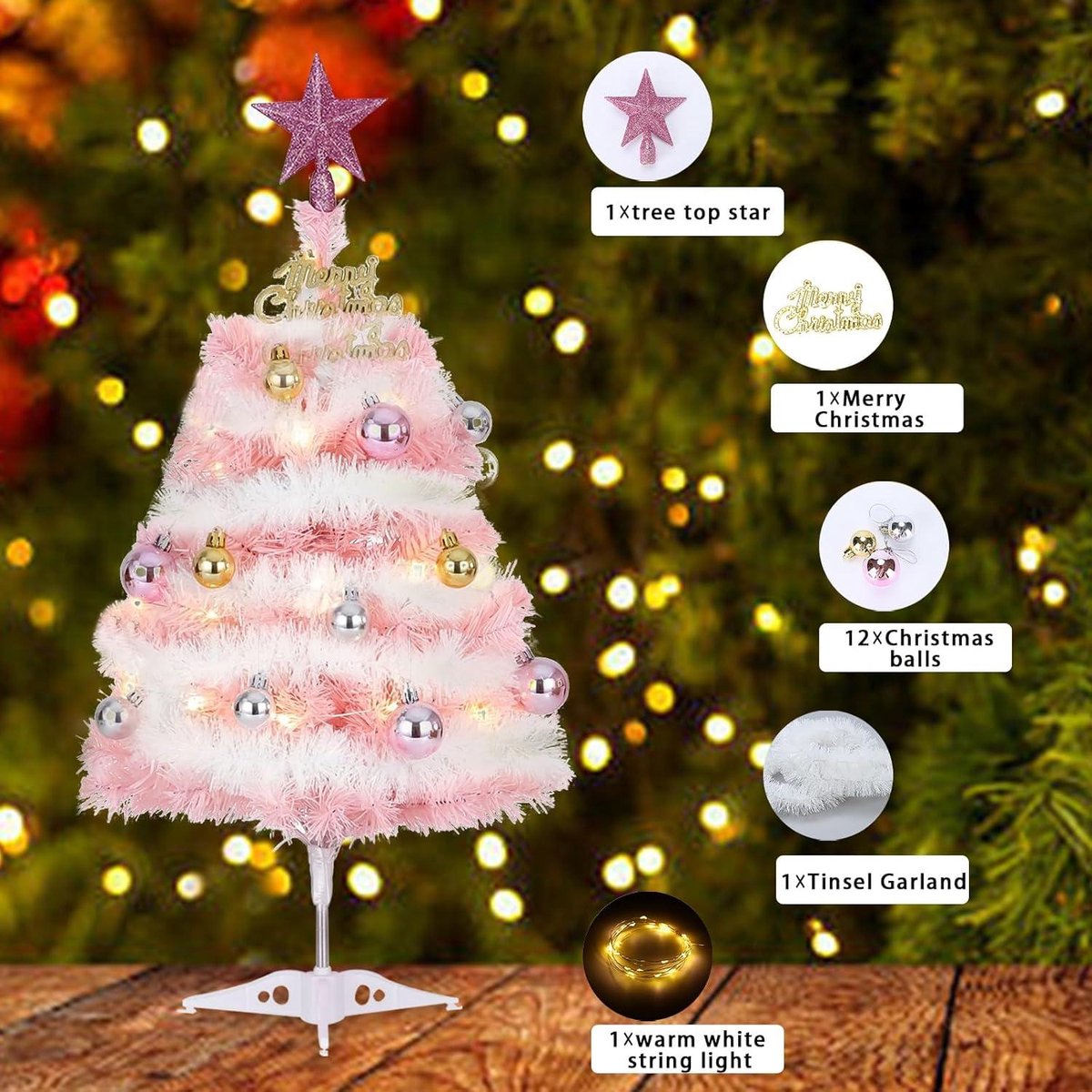 Roze Mini Kerstboom 61 cm - Kunstkerstboom Tafelmodel