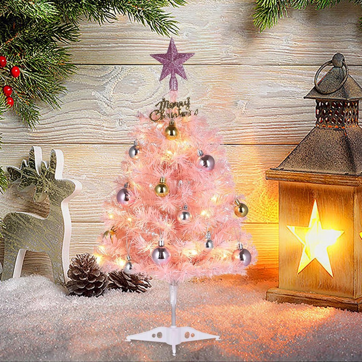 Roze Mini Kerstboom 61 cm - Kunstkerstboom Tafelmodel