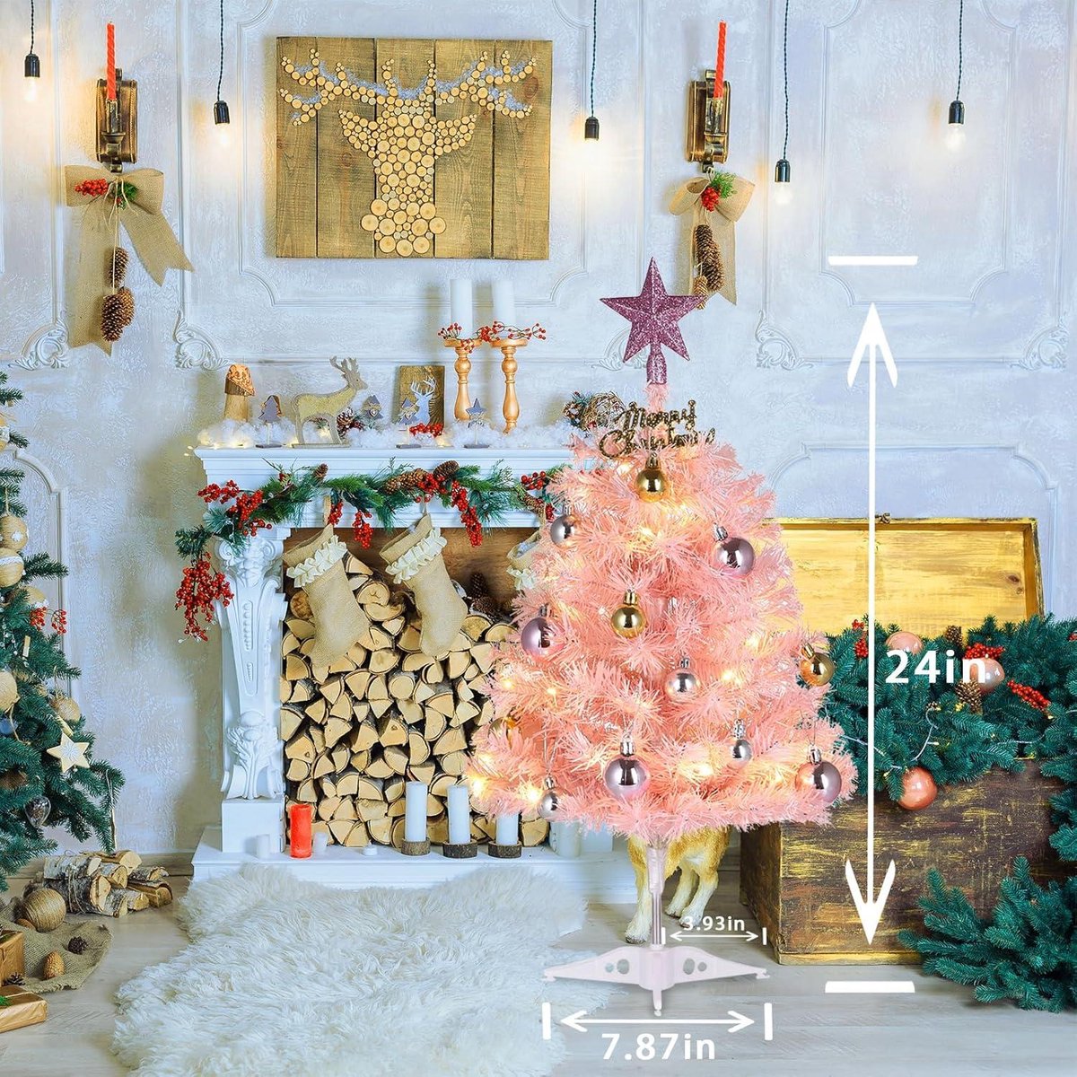 Roze Mini Kerstboom 61 cm - Kunstkerstboom Tafelmodel