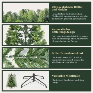 Salcar Kunstkerstboom 180 cm, kunstdennenboom van PE en pvc, met handschoenen en houten standaard, als kerstdecoratie voor binnen Salcar Kunstkerstboom 180 cm, kunstdennenboom van PE en pvc, met handschoenen en houten standaard, als kerstdecoratie voor binnen