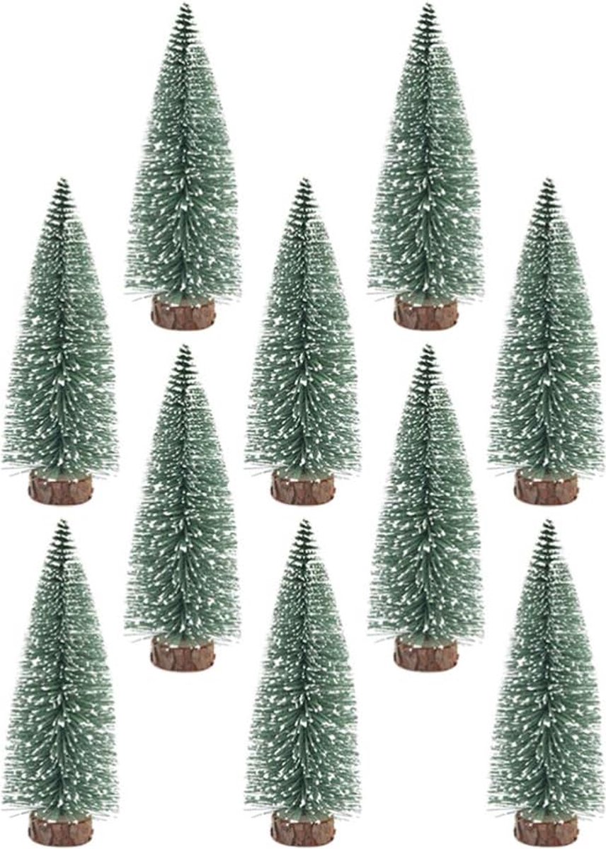 Set 10 mini kerstboomversieringen besneeuwd grenen 5 cm