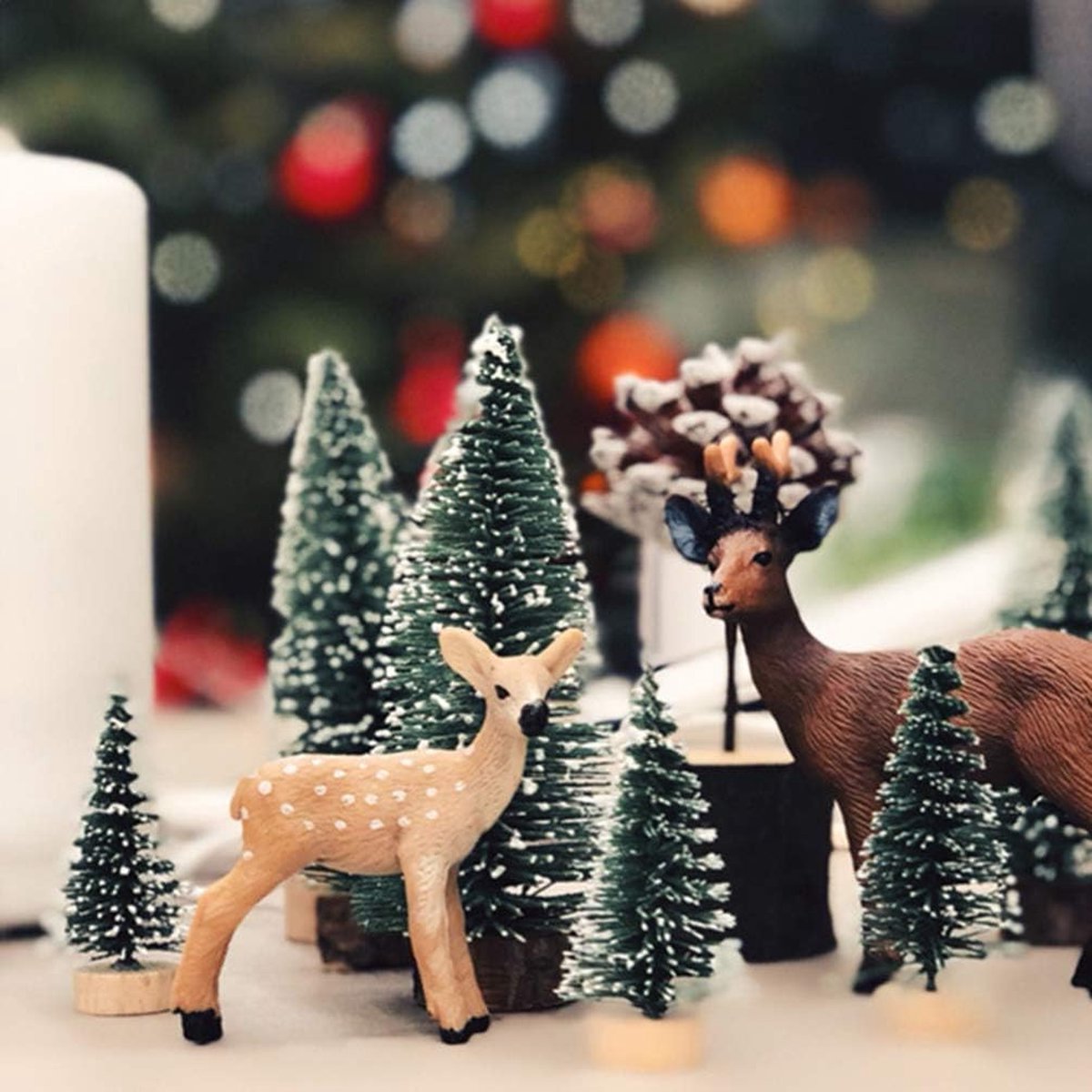 Set 10 mini kerstboomversieringen besneeuwd grenen 5 cm