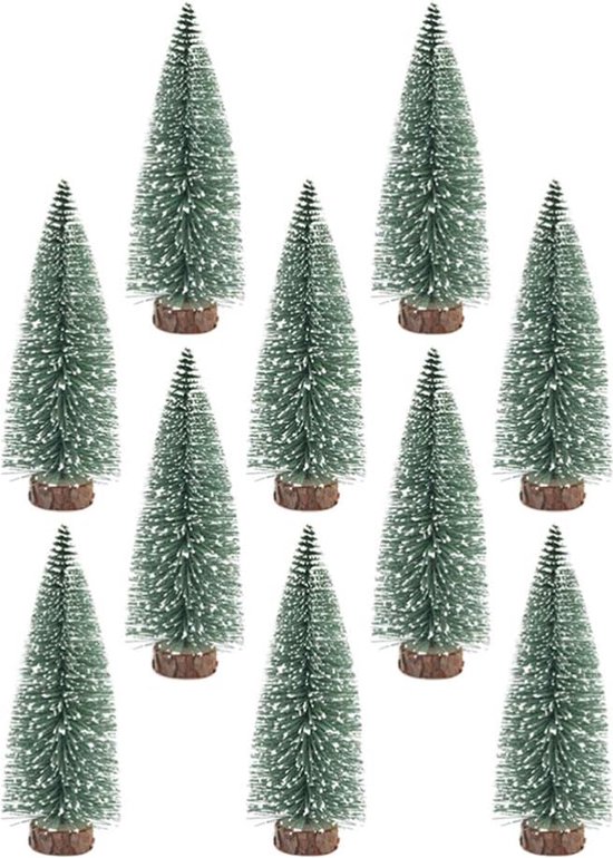 Set 10 mini kerstboomversieringen besneeuwd grenen 5 cm