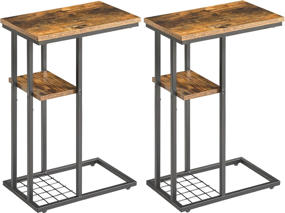 Set C-vormige bijzettafels 2 etages industrieel design