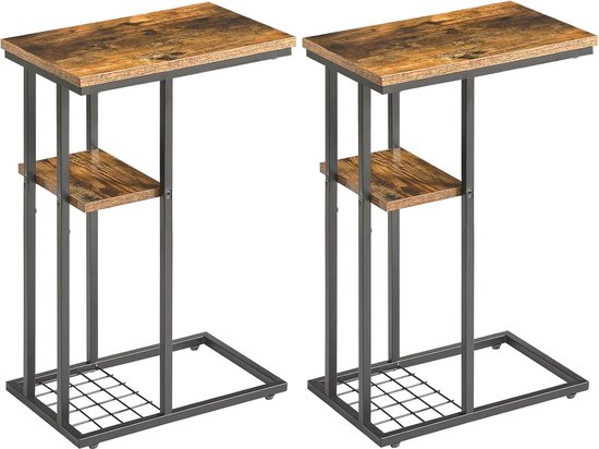 Set C-vormige bijzettafels 2 etages industrieel design