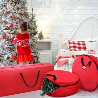 Set opbergtassen voor kunstkerstboom en kransen