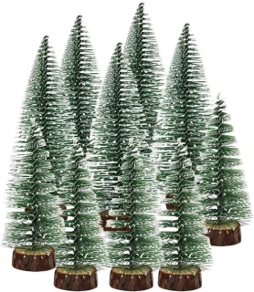 Set van 10 mini kerstbomen – kunststof met houten voet