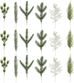 Set van 18 kunstdennentakken met groene bessen