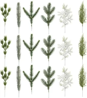 Set van 18 kunstdennentakken met groene bessen