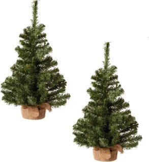 Set van 2 Kunstkerstbomen 60 cm in Jute Zak