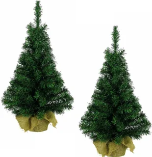 Set van 2 Kunstkerstbomen 60 cm in Jute Zak