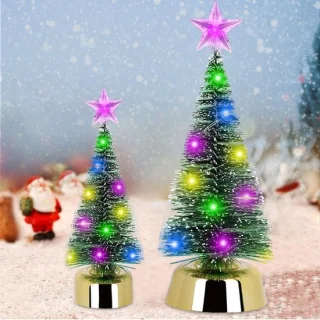 Set van 2 kunstkerstbomen met ledverlichting (13 cm + 19 cm)