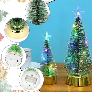 Set van 2 kunstkerstbomen met ledverlichting, mini decoratie voor kerst, kleine dennenbomen voor tafeldecoratie (13 cm + 19 cm)