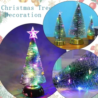 Set van 2 kunstkerstbomen met ledverlichting, mini decoratie voor kerst, kleine dennenbomen voor tafeldecoratie (13 cm + 19 cm)