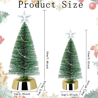 Set van 2 kunstkerstbomen met ledverlichting, mini decoratie voor kerst, kleine dennenbomen voor tafeldecoratie (13 cm + 19 cm)