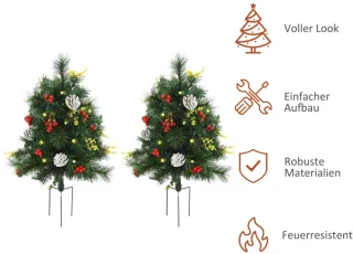 Set van 2 kunstmini kerstbomen Ø33 x 75 cm groen