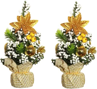 Set van 2 mini kunstkerstbomen 20 cm - goud