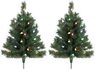Set van 2 verlichte kunstelijke kerstbomen 60 cm