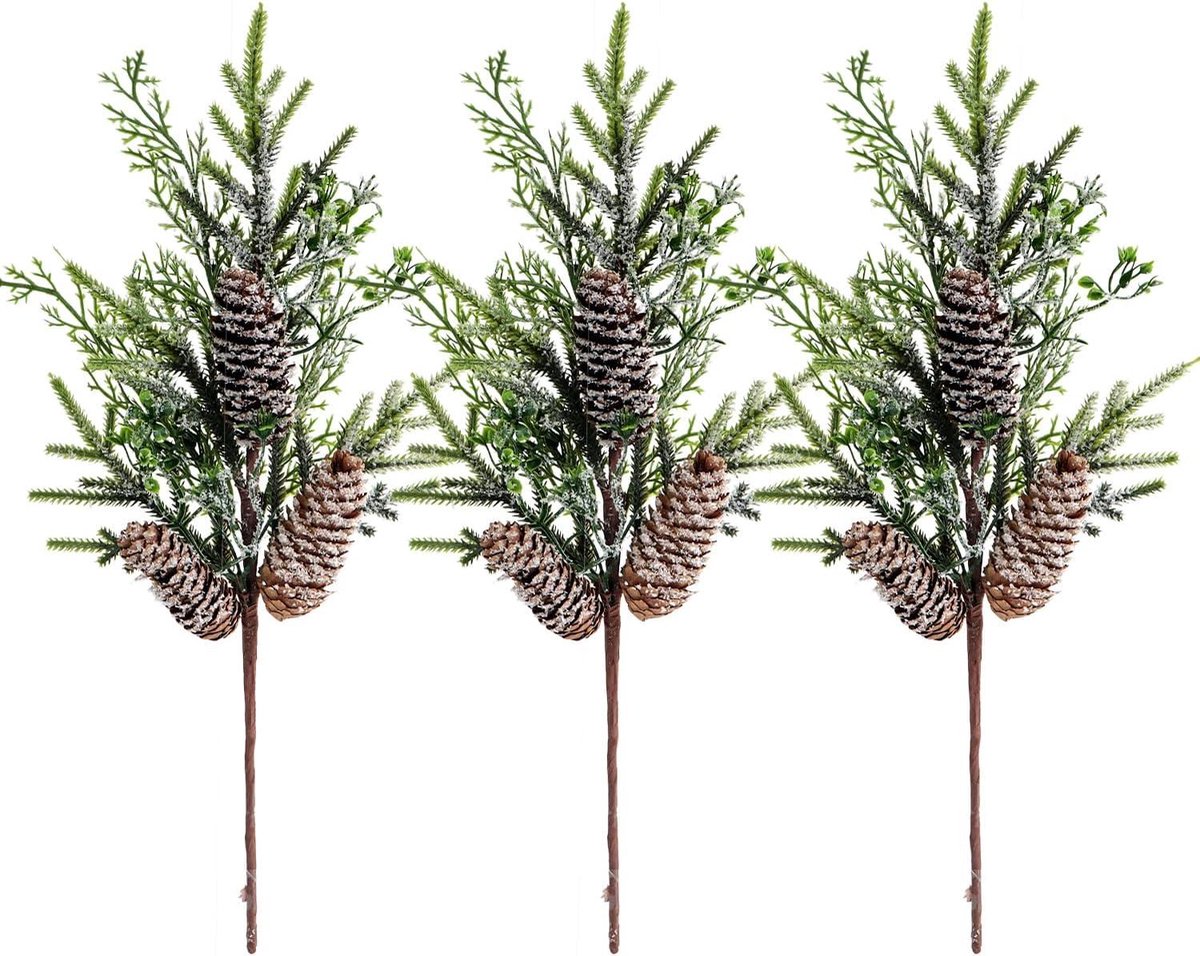 Set van 3 besneeuwde dennennaaldbossen met dennenappel 39cm kerstdecoratie