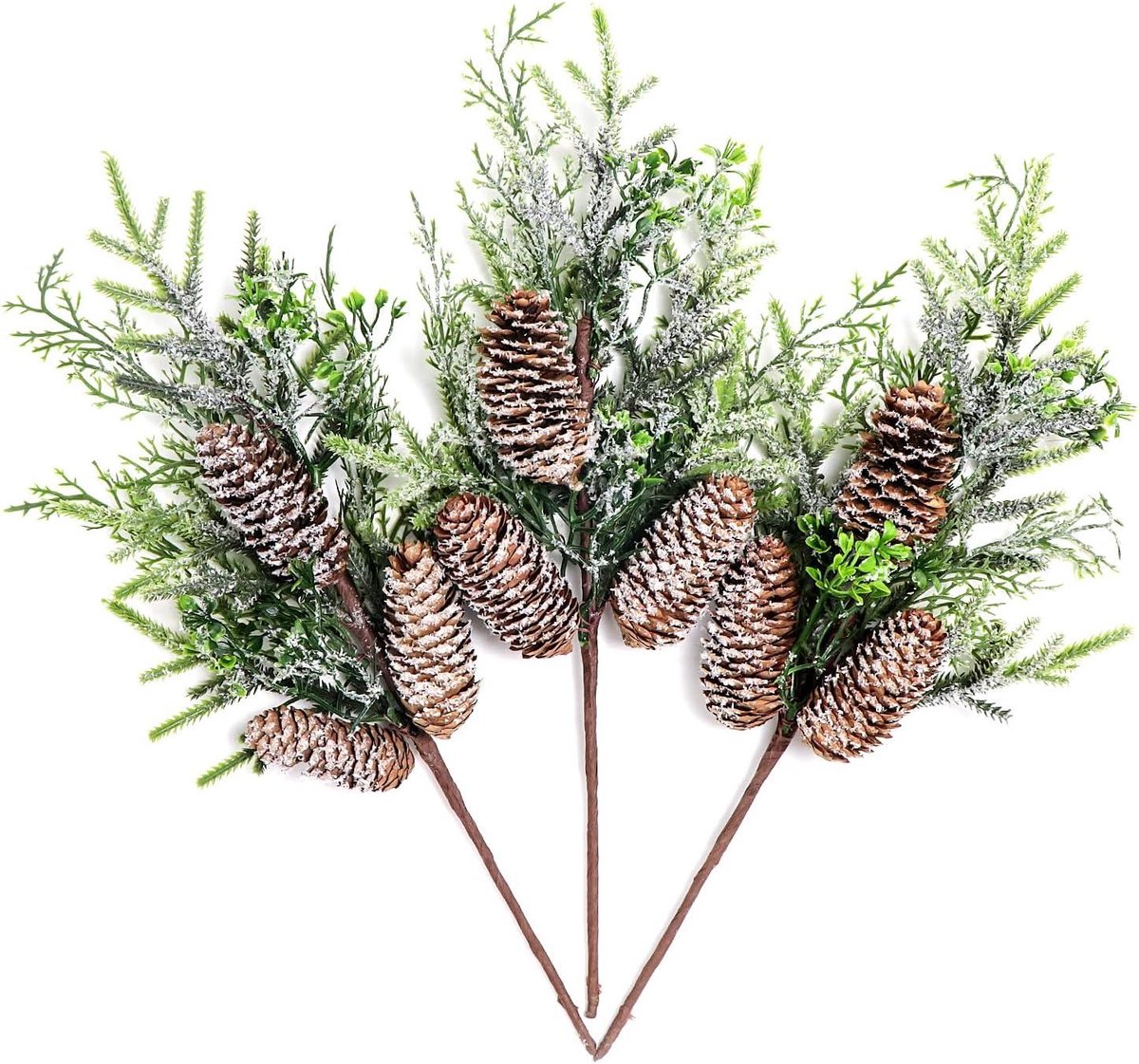 Set van 3 besneeuwde dennennaaldbossen met dennenappel 39cm kerstdecoratie