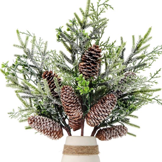 Set van 3 besneeuwde dennennaaldbossen met dennenappel 39cm kerstdecoratie