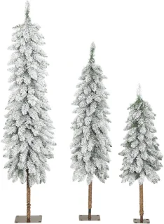 Set van 3 slanke beflockte kerstbomen, 3 ft, 4 ft en 5 ft