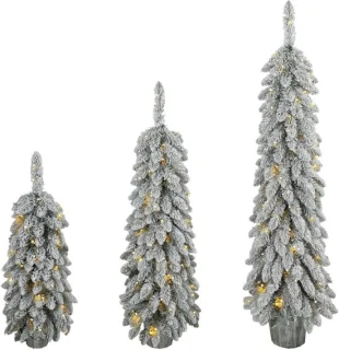 Set van 3 verlichte besneeuwde kunstkerstbomen 90/120/150 cm