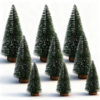Set van 9 mini kerstbomen met sneeuw, 10/15/20 cm