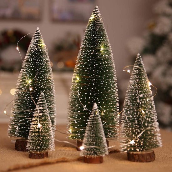 Sisal 5-delige Kunstkerstboom Set met Houten Basis - 10-30 cm