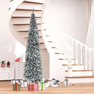 Slanke besneeuwde kerstboom 270 cm met metalen standaard
