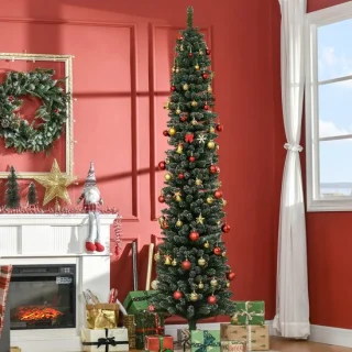 Slanke besneeuwde kerstboom Ø56 × 225 cm – groen