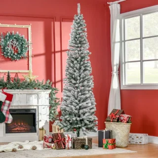 Slanke kerstboom 225 cm met sneeuweffect, groen en wit