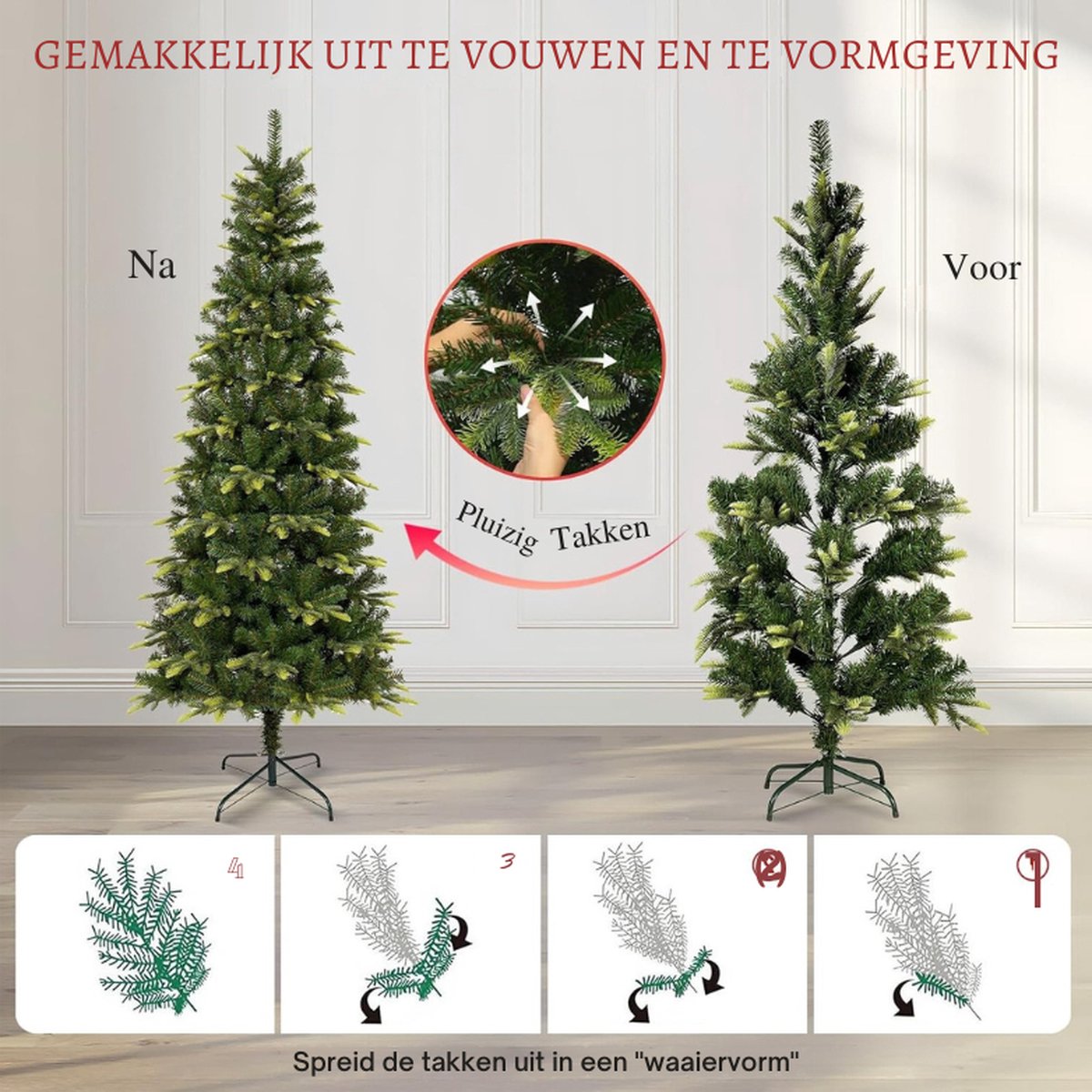Slanke Kunst Kerstboom 1,5 M met PE-Bladeren en Kunstpotlood - 350 Takken