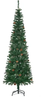 Slanke kunstkerstboom met dennenappeldesign 54 x 195 cm groen