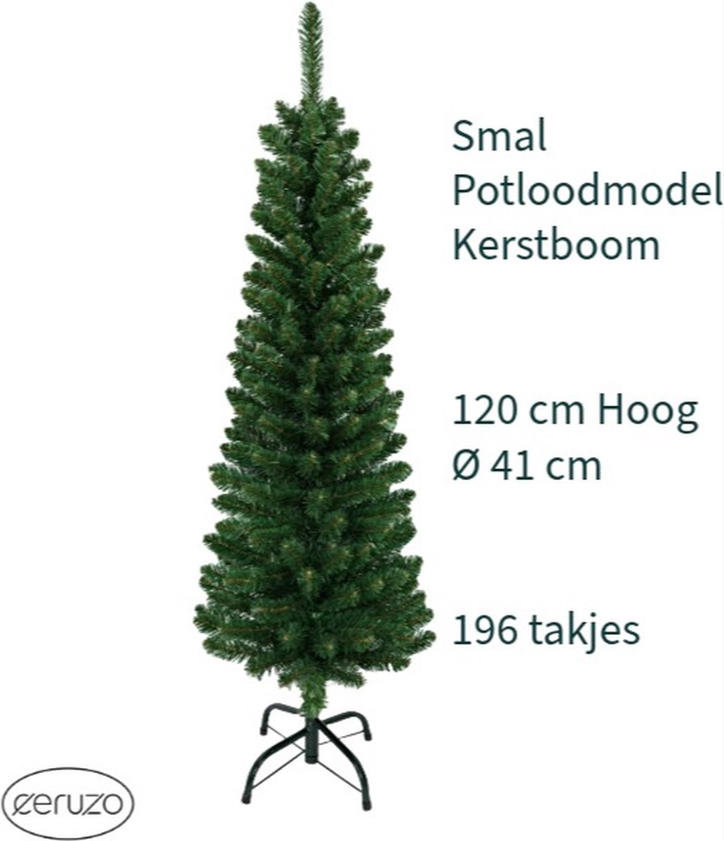 Smalle Kunstkerstboom 120 cm Potloodmodel Metalen Standaard